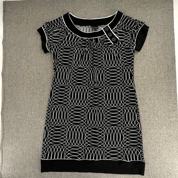 ENFOCUS Studio Shift Dress Black & White Short Sleeve Size 6 Stretch Round‎ Neck - Picture 1 of 13